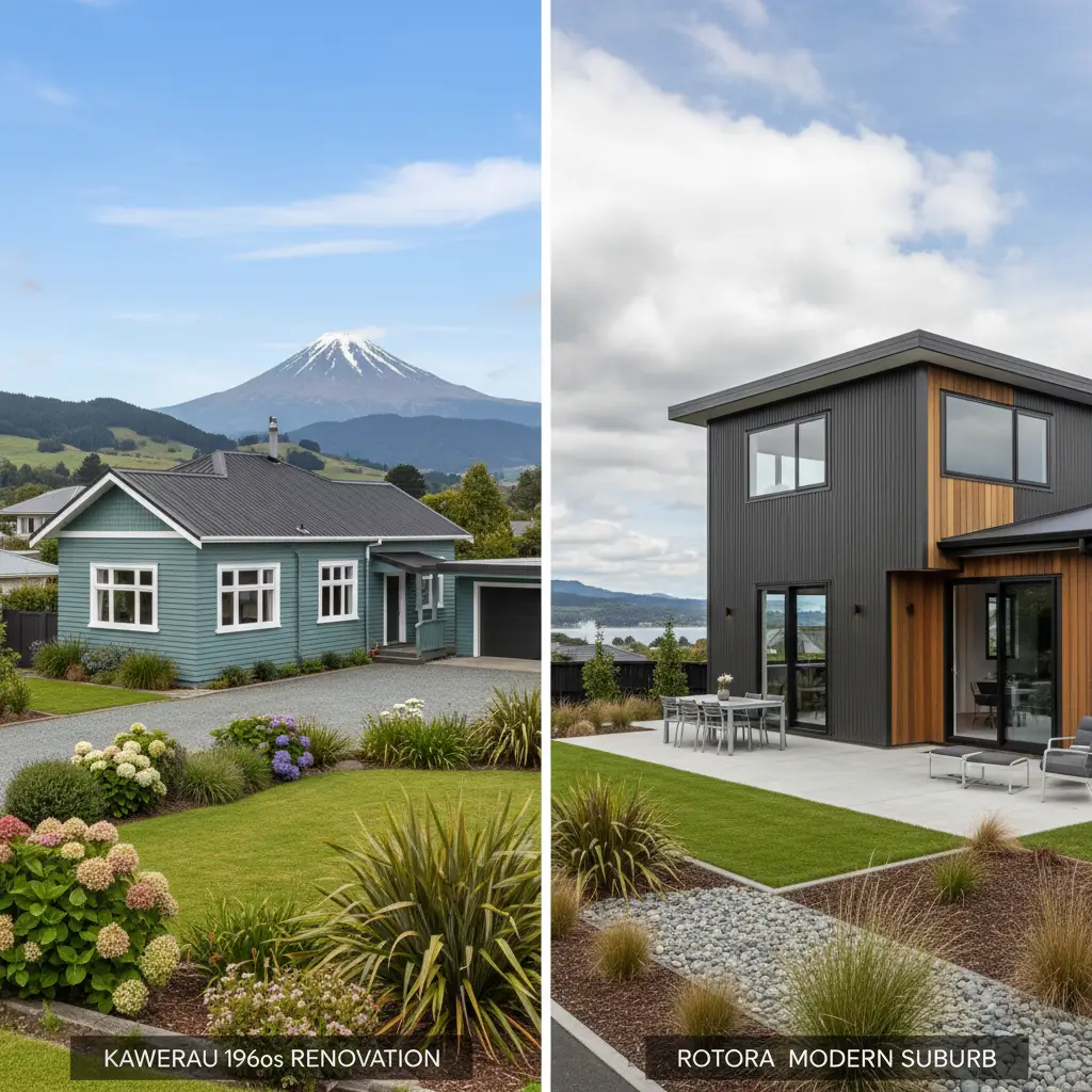 Comparison of typical housing styles in Kawerau and Rotorua