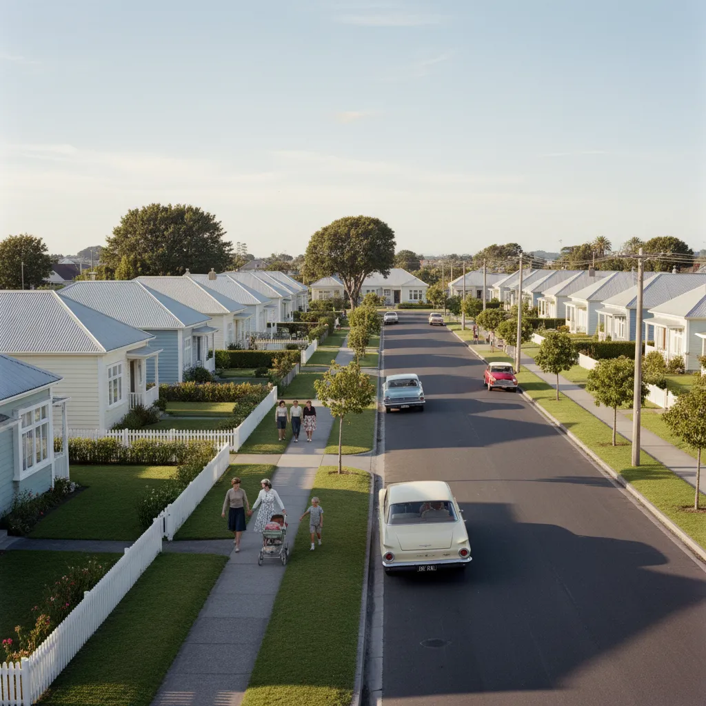 The planned community of Kawerau in the 1960s showing robust mill housing