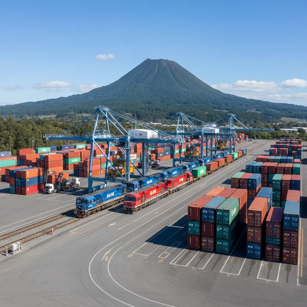 Kawerau Container Terminal logistics hub with Mt Putauaki in background