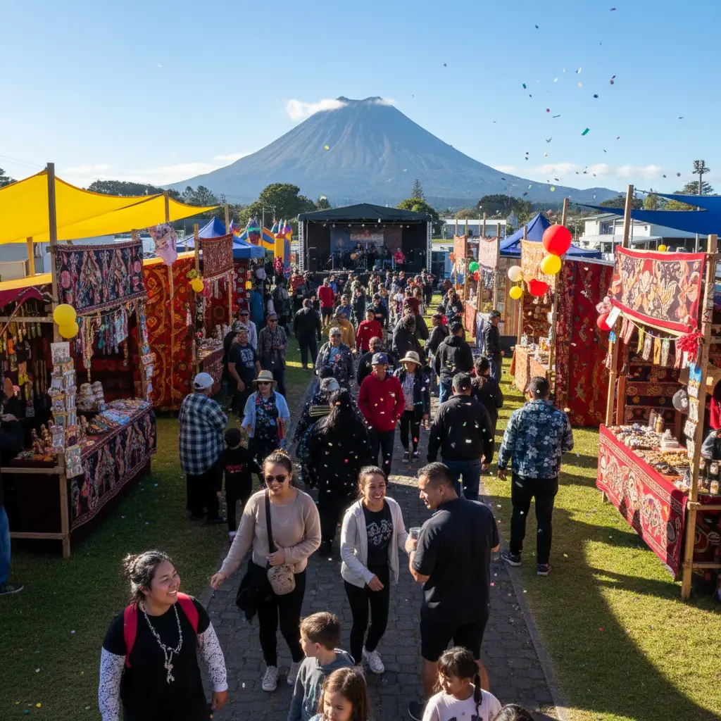 Kawerau events festival atmosphere with Mount Putauaki backdrop