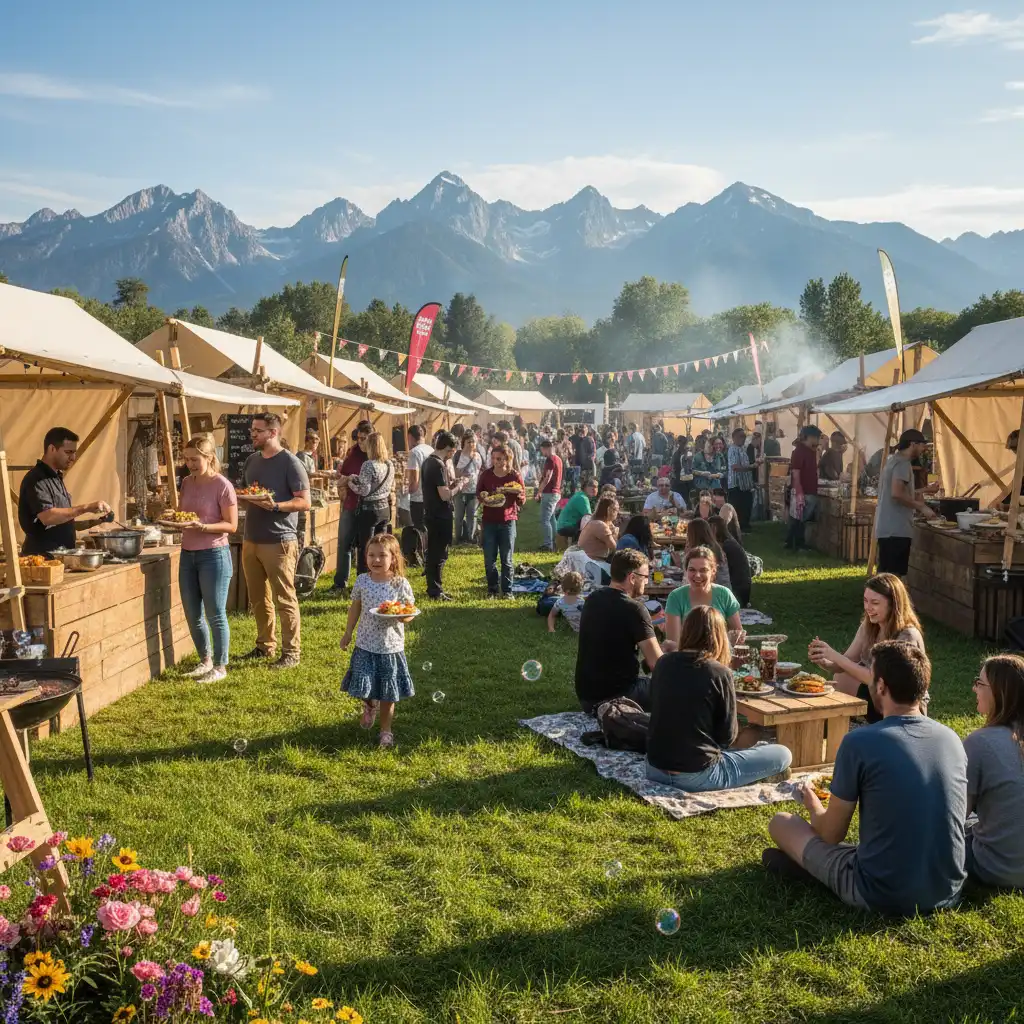 Market stalls and food vendors at Kawerau Woodfest