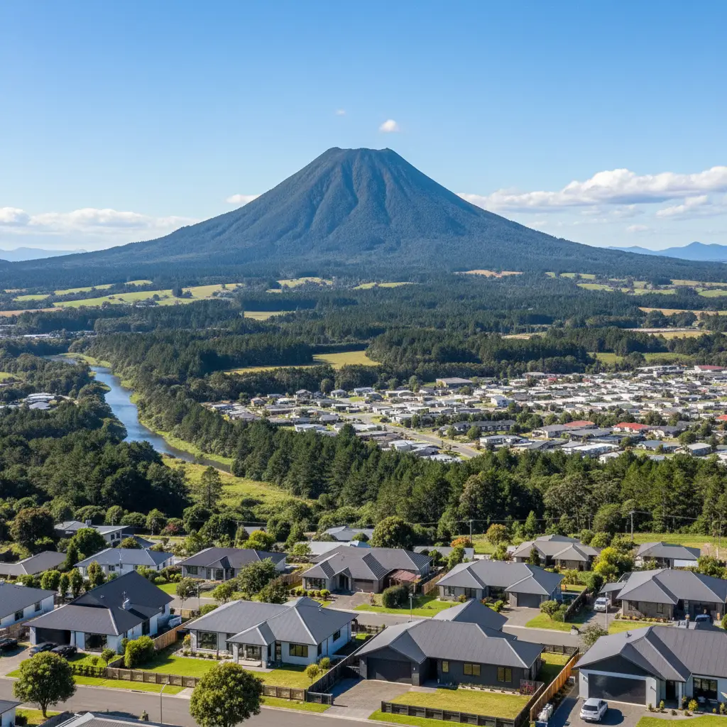 Scenic view of Kawerau and Mount Putauaki