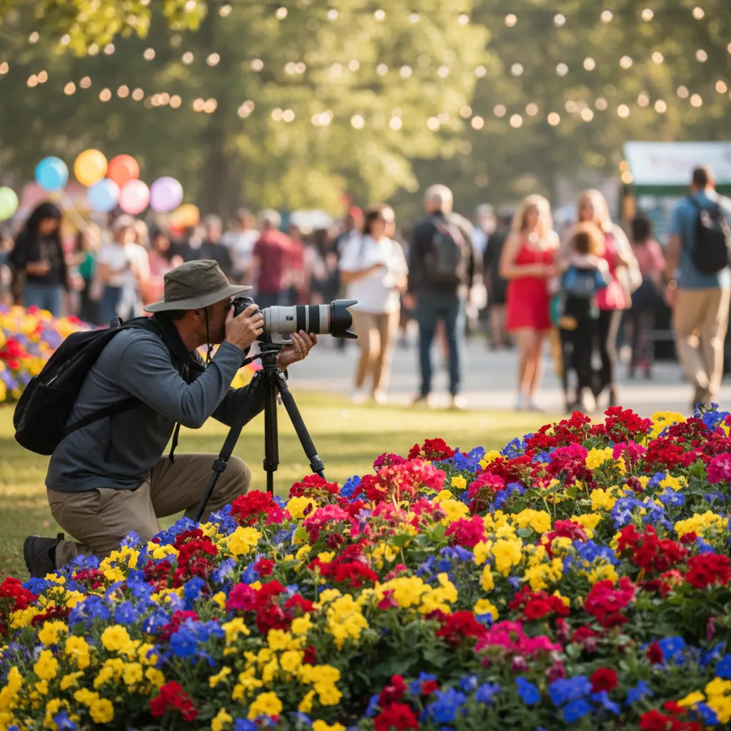 Photographer capturing floral displays at Kawerau Garden Festival