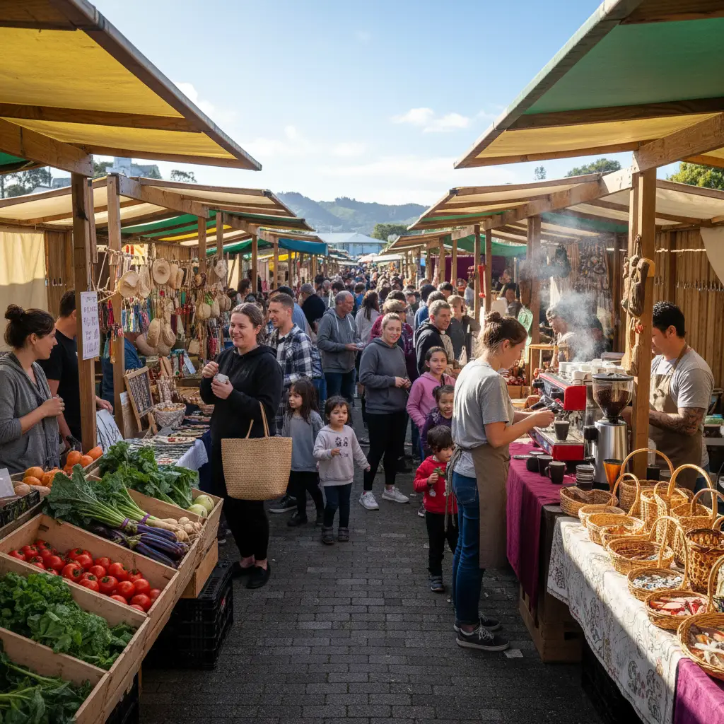 Stalls and shoppers at the Kawerau Community Market
