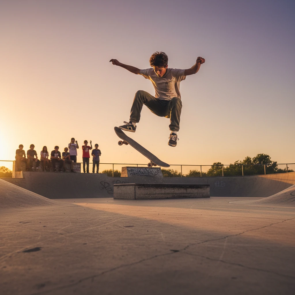 Teenager skateboarding at Firmin Field Skate Park