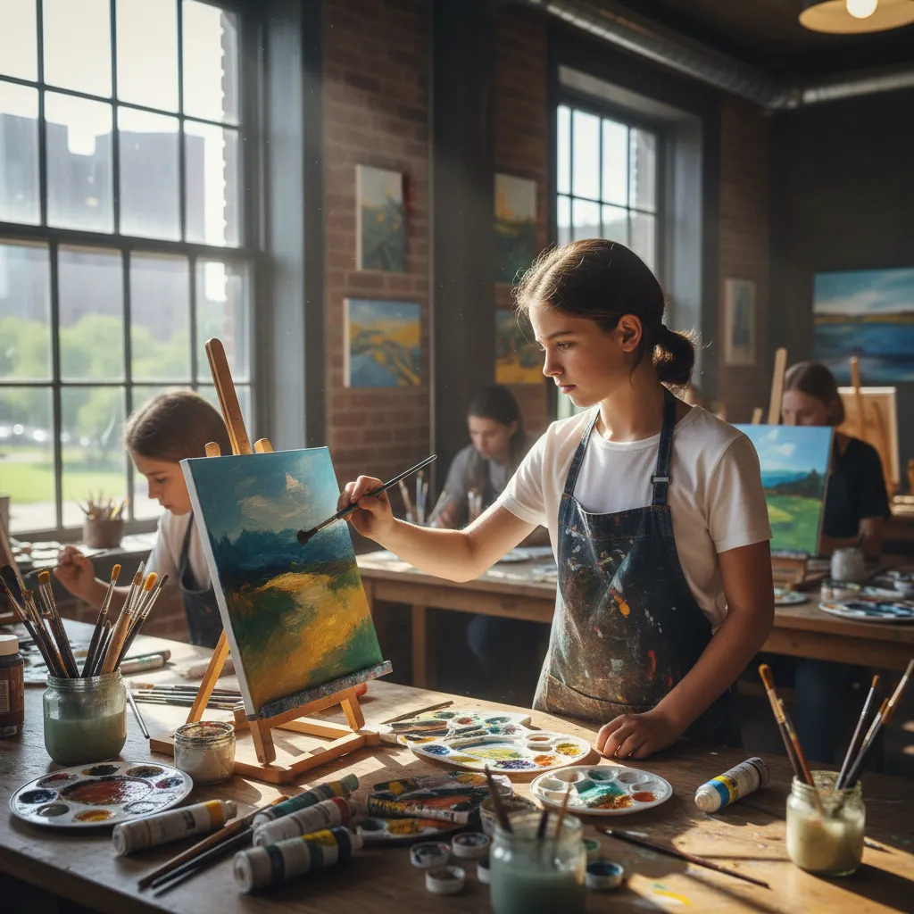 Teenager painting at a creative workshop in Kawerau