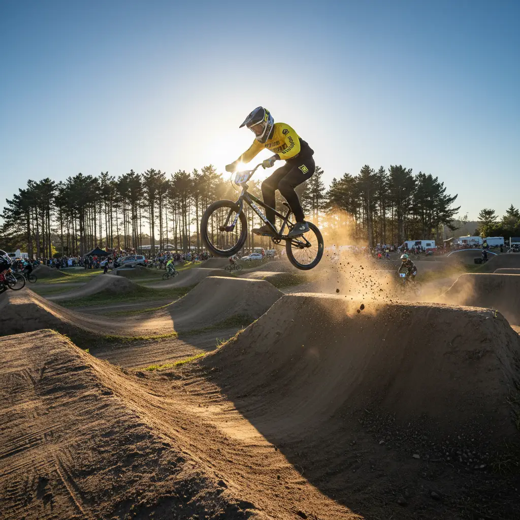 BMX rider performing a jump at Kawerau track