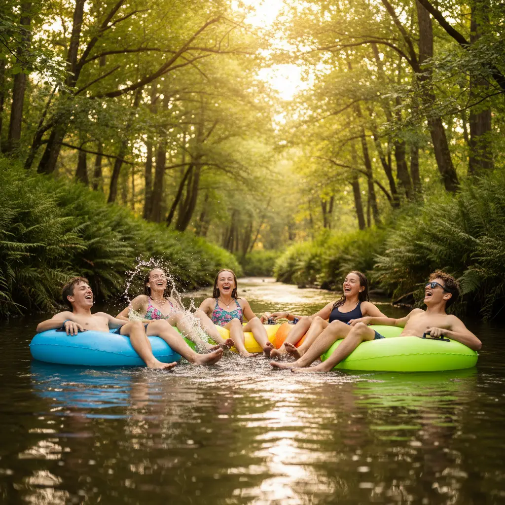 Teens tubing down the Tarawera River